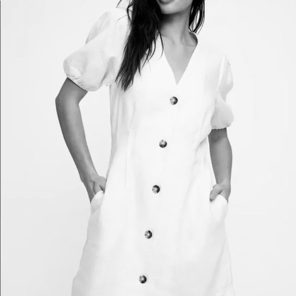 Aritzia Wilfred Caprice Button Front 100% Linen Dress White Large - V Neck - Picture 2 of 15